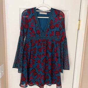 Abercrombie & Fitch Red Floral Sheer Dress